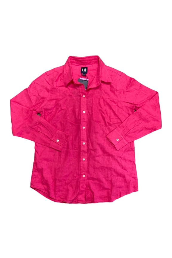 Women's Long Sleeve Relaxed Fit Linen Collared Button Down Top