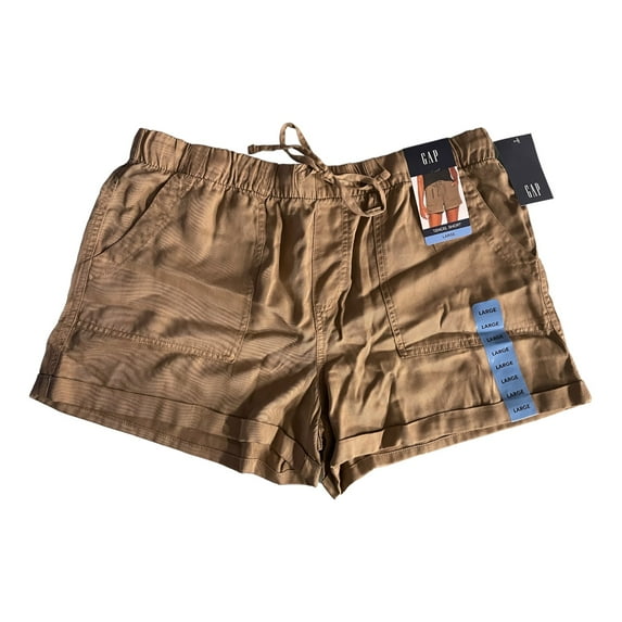 GAP Women's Lyocell Drawstring Pull-On Tencel Cuffed Hem Short (Tannin, L)