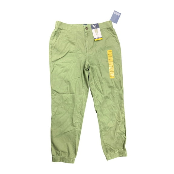 GAP Women's Mid Rise Elastic Back Button Front Twill Jogger (Four Leaf Clover, XL)