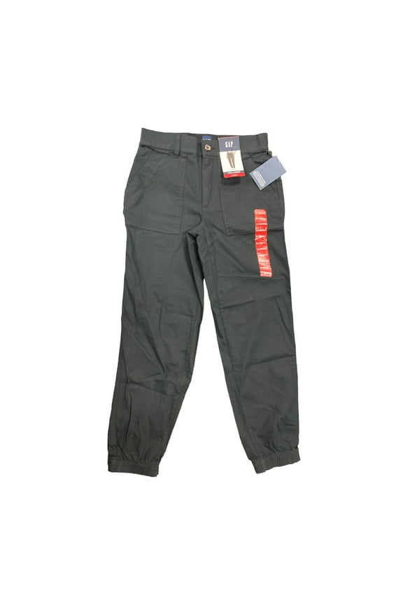 Women's Mid Rise Elastic Back Button Front Twill Jogger (True Black, XXL)