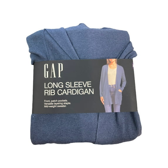 GAP Women's Mid Weight Front Patch Pockets Long Sleeve Rib Cardigan (Blue Indigo, XL)