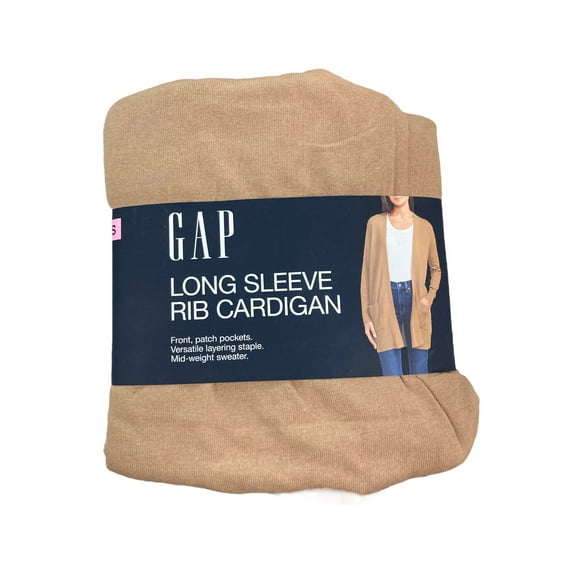 GAP Long Sleeve Rib Cardigan Open Front Pockets Modern, Sleeve (Women's)