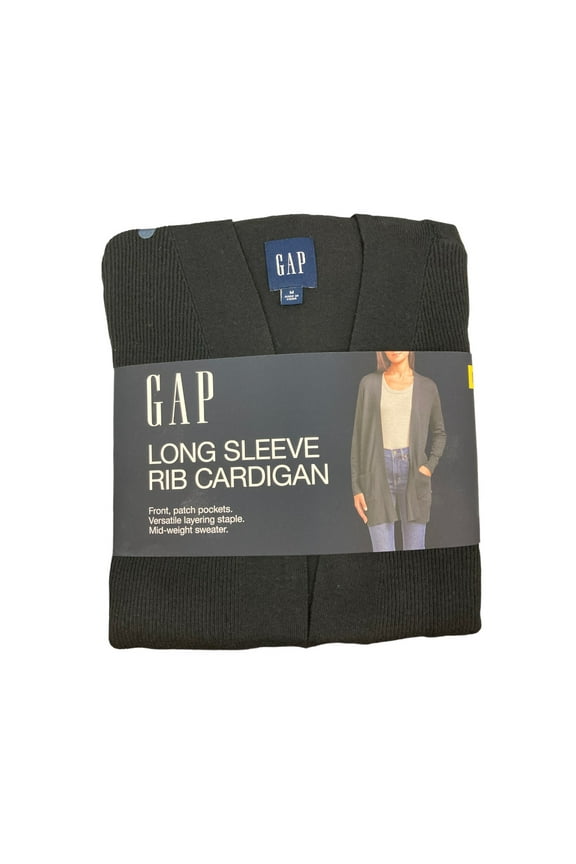 Women's Mid Weight Front Patch Pockets Long Sleeve Rib Cardigan (True Black, XS)