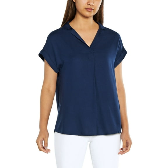GAP Women's Short Sleeve Popover Blouse Top (Navy Blue, M)