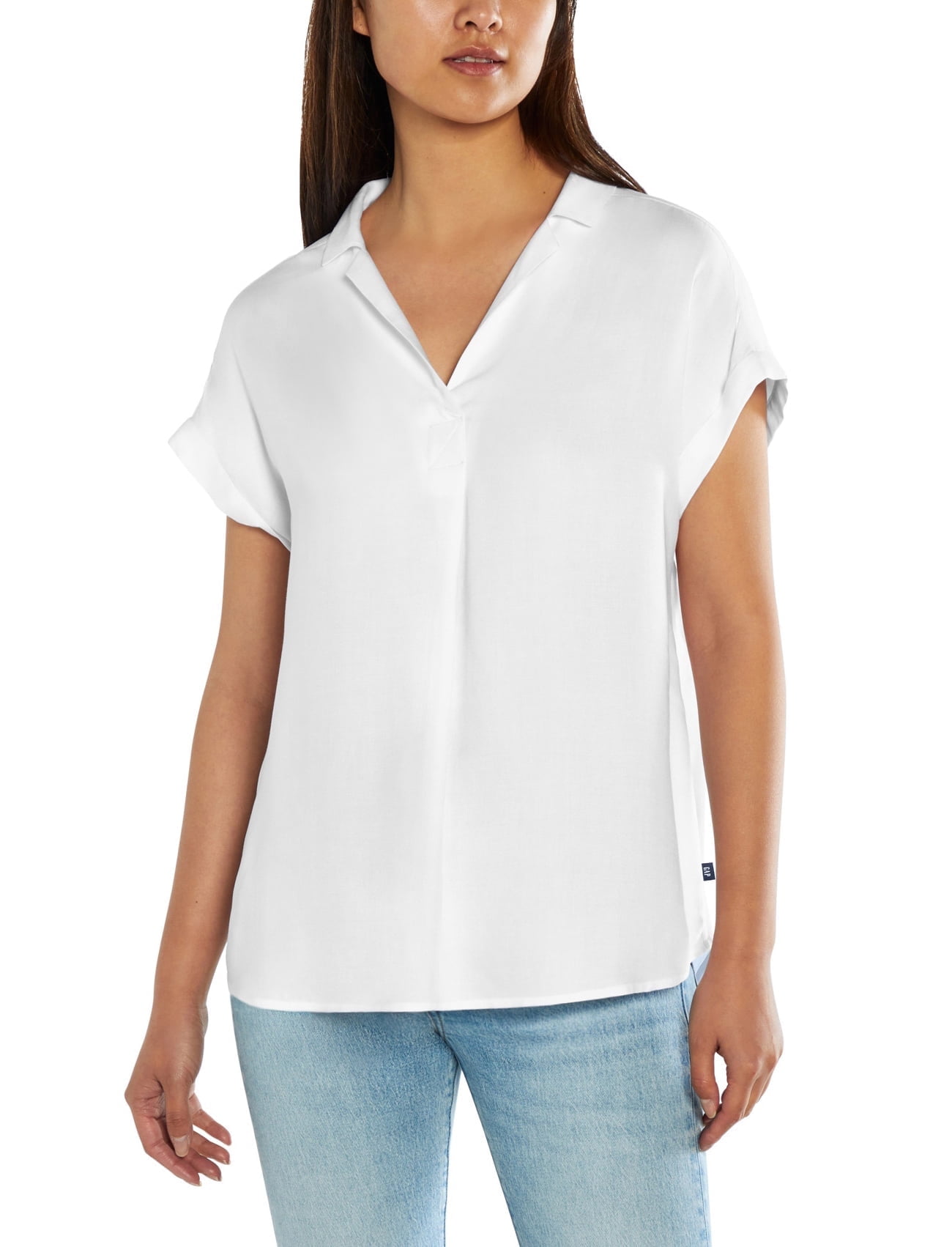 GAP Women's Short Sleeve Popover Blouse Top (White, M)