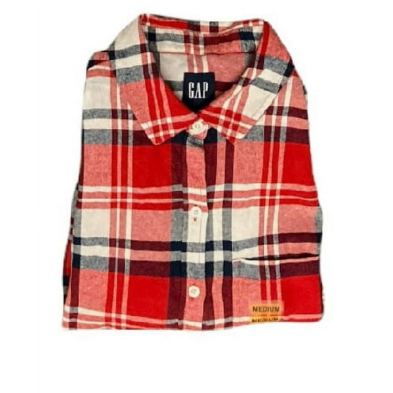 GAP Women's Soft Button Down Long Sleeve Boyfriend Flannel Shirt (Candied Apple, S)