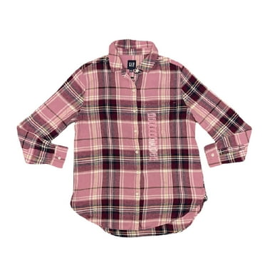 GAP Women's Soft Button Down Long Sleeve Boyfriend Flannel Shirt (Plum, S)