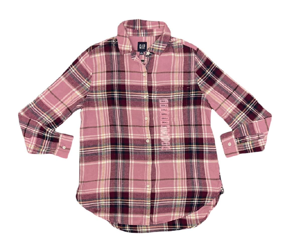 Button Down Boyfriend Plaid Flannel Shirt GAP Women's Soft Button