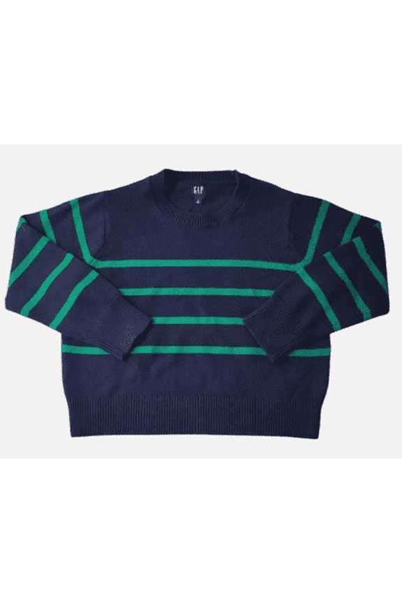 Women's Soft Seed stitch Pullover Crewneck Sweater Small Navy/Green Stripe