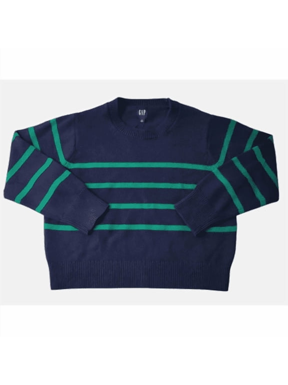 Women's Soft Seed stitch Pullover Crewneck Sweater XX-Large Navy/Green Stripe