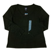 GAP Women's Soft Slub Scoop Neck Long Sleeve T-Shirt (Black, L)