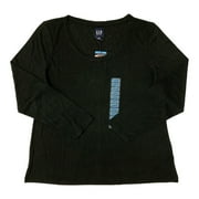 GAP Womens Soft Slub Scoop Neck Long Sleeve T-Shirt Black, XS