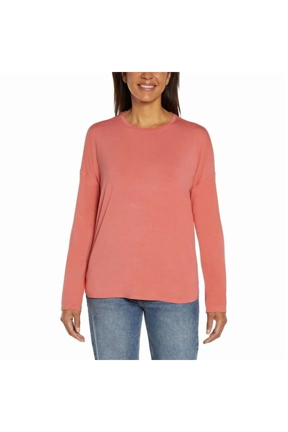 Women's Soft Slub Scoop Neck Long Sleeve T-Shirt, Women's Roseorange M