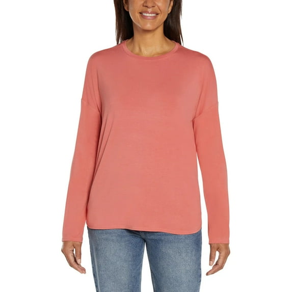 Gap Women's Drop Shoulder Crew Neck Long Sleeve Top Shirt Rosey Peach Pink L