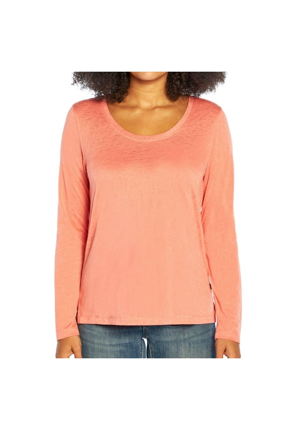 Women's Soft Slub Scoop Neck Long Sleeve T-Shirt (Rose, XXL)