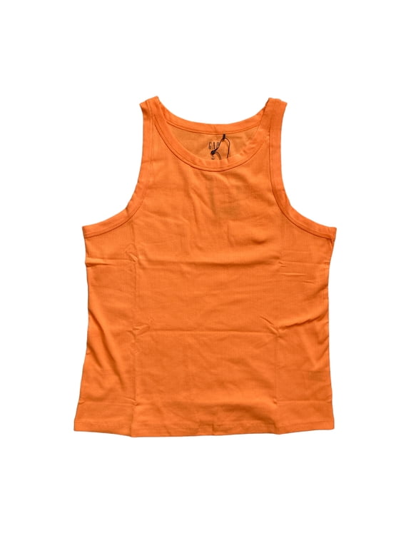 Women's Soft Stretch Ribbed High Neckline Tank Top (Tangerine, XXL)