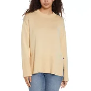 GAP Womens Crewneck Knit Sweater with Side Slits 100% Cotton Taupe Large