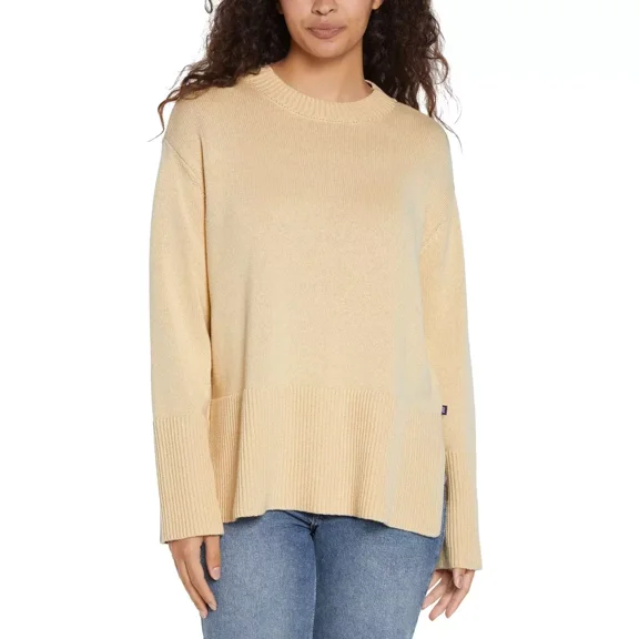 GAP Womens Crewneck Knit Sweater with Side Slits 100% Cotton Taupe Large