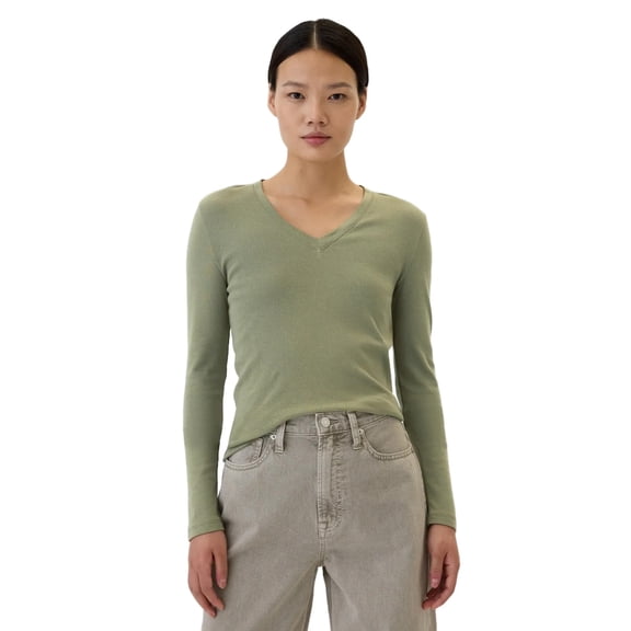 GAP Womens Long Sleeve Favorite V-Neck T-Shirt Walden Green S