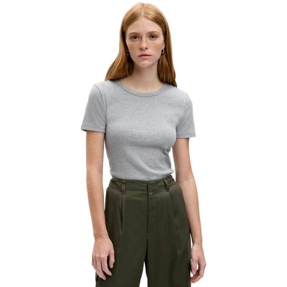 GAP Womens Short Sleeve Ribbed Tee Heather Grey M