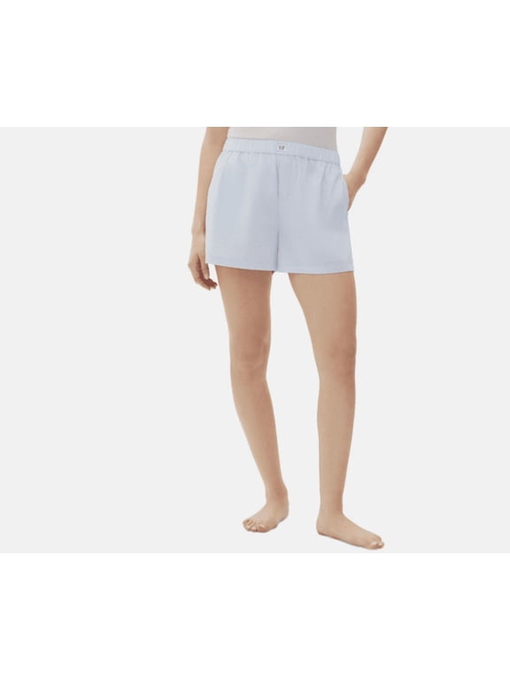 Womens Solid Poplin Fabric Cotton/Modal Boxer Sleep Short, Halogen Blue Medium