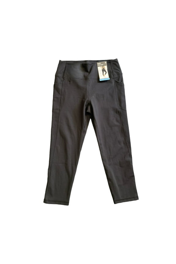 Ladies Stretch High Waist Moisture Wicking Cropped Legging (True Black, XS)