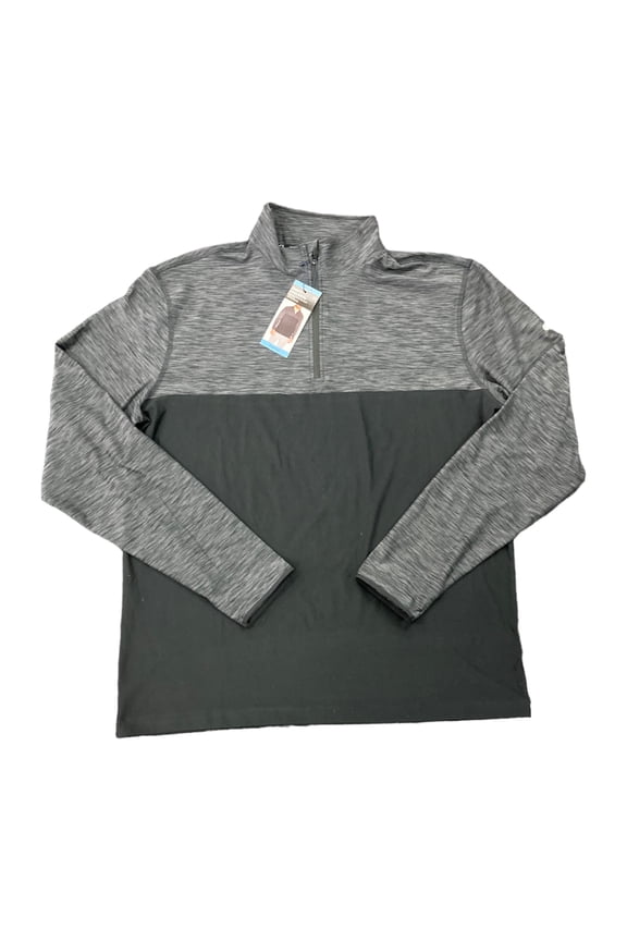 Men's Mockneck Stretch Knit Long Sleeve Active Half Zip Pullover (Ebony/True Black, L)