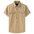 thumbnail image 1 of GAQLIVE Cargo Shirts Men'S Cotton Short Sleeves Shirts Fishing Travel Work Shirts Summer Casual Retro Wearable Loose Button Down Shirts For Men Khaki M, 1 of 4