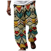 GAQLIVE Men Long Pants African Dashiki Traditional Style Casual Trouser Summer Hawaii Holiday Ankara Beach Floral Pants Fashion Male Trousers Beige M