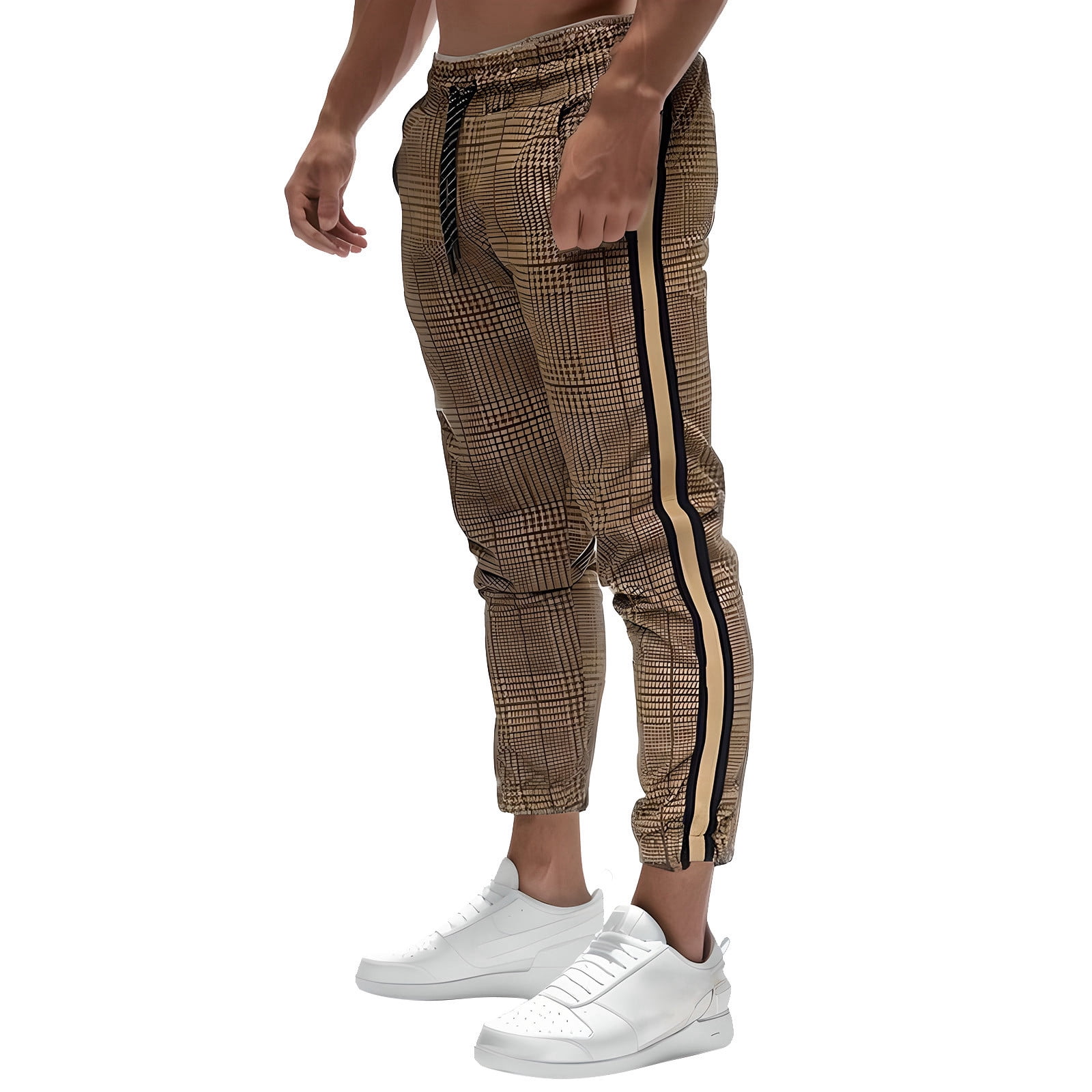 GAQLIVE Men Long Pants Long Casual Sport Pants Slim Fit Plaid Trousers