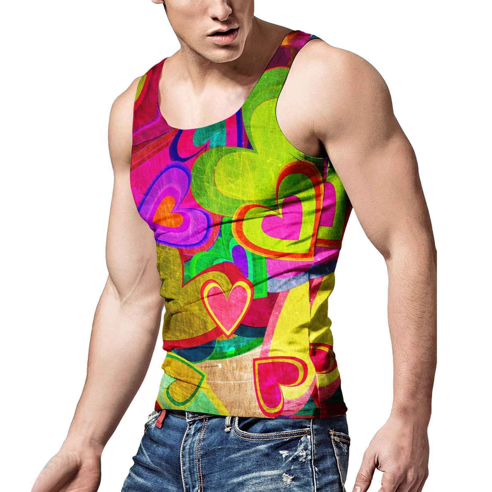 GAQLIVE Mens Tank Top Summer Carnival Rainbow Vest With Unique