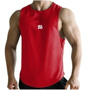 GAQLIVE Mens Tank Top Summer Sports Fitness Basketball Training Vest Sleeveless Exercise Mesh Material Quick Drying Exercise Running Gym Fitness Shirt Red 3XL