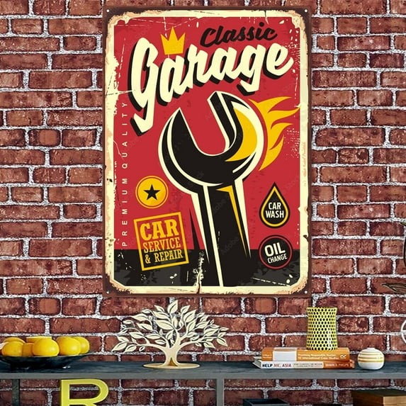 GARAGE FULL SERVICE & REPAIR Poster Vintage Decorative Banner Wall Hanging Flag - AUTO PARTS Wall Art Decor Tapestry - Garage Gas Station Repair Shop Artwork as a Gift 38" x 57"