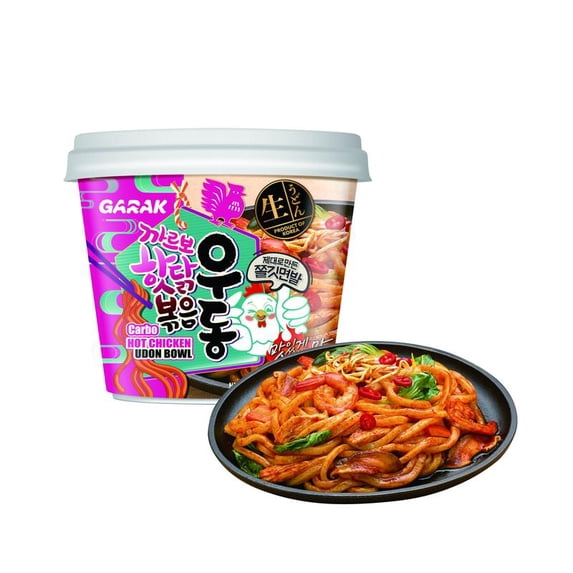 GARAK Carbo Hot Chicken Udon Big Bowl, Stir-fried Microwavable Instant Noodles 230g/8.11oz (pack of 1)