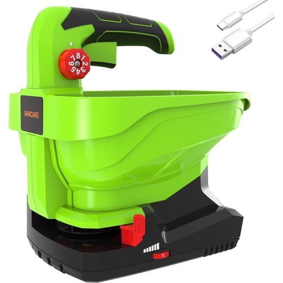 GARCARE 7.2V Cordless Seed Spreader - Capacity 3.3L, 2.0Ah Built-in Battery, Charging Cable Included, Handheld Fertilizer, 2.5h Standby Time, for Fertilizer, Seeds