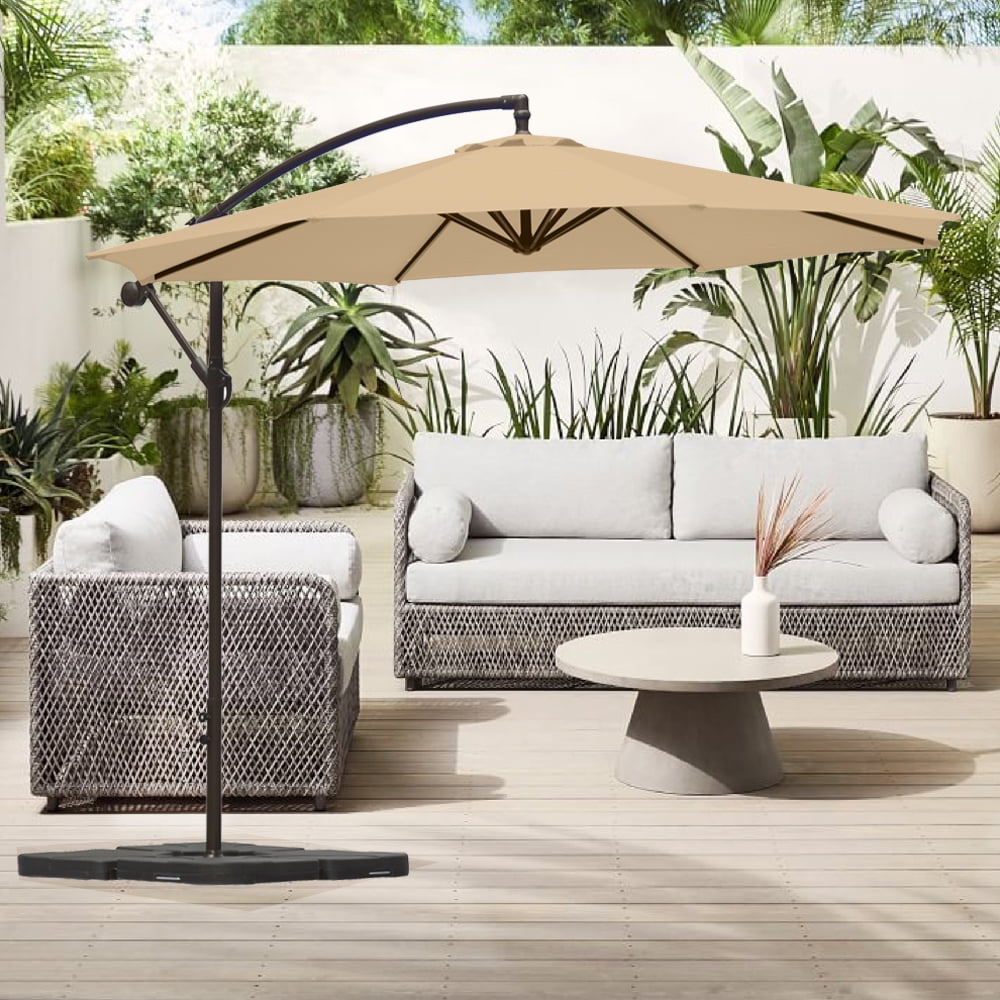 GARDEN 10" Ft Offset Cantilever Umbrellas w/ Base Weights Included for Outdoor Patio Shade, Beige