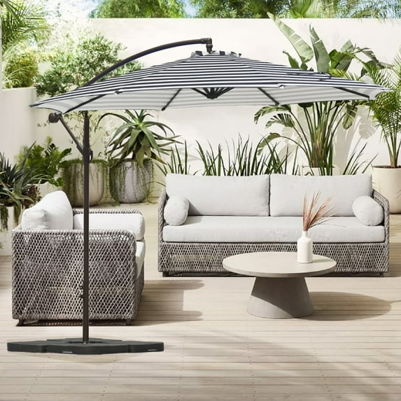 GARDEN 10" Ft Offset Cantilever Umbrellas w/ Base Weights Included for Outdoor Patio Shade, Black/White Stripe