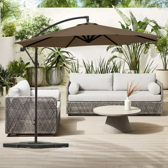GARDEN 10" Ft Offset Cantilever Umbrellas w/ Base Weights Included for Outdoor Patio Shade, Coffee