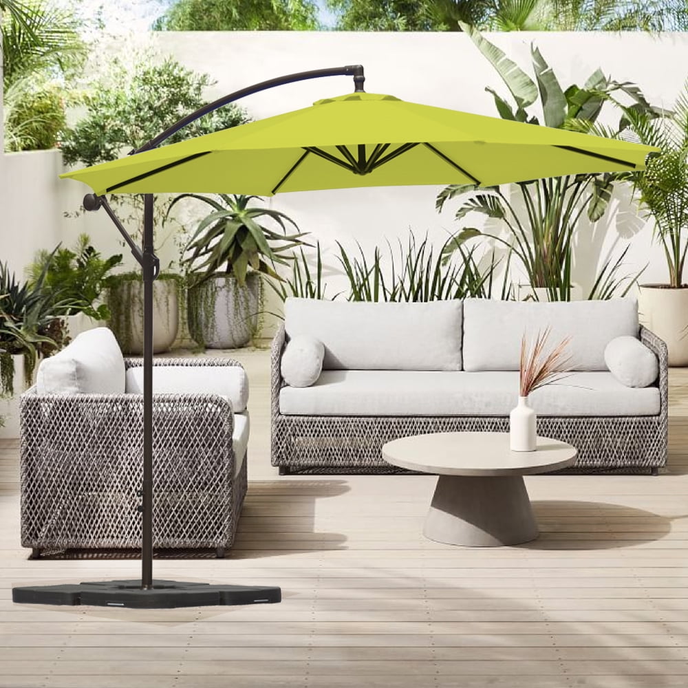GARDEN 10" Ft Offset Cantilever Umbrellas w/ Base Weights Included for Outdoor Patio Shade, Lime