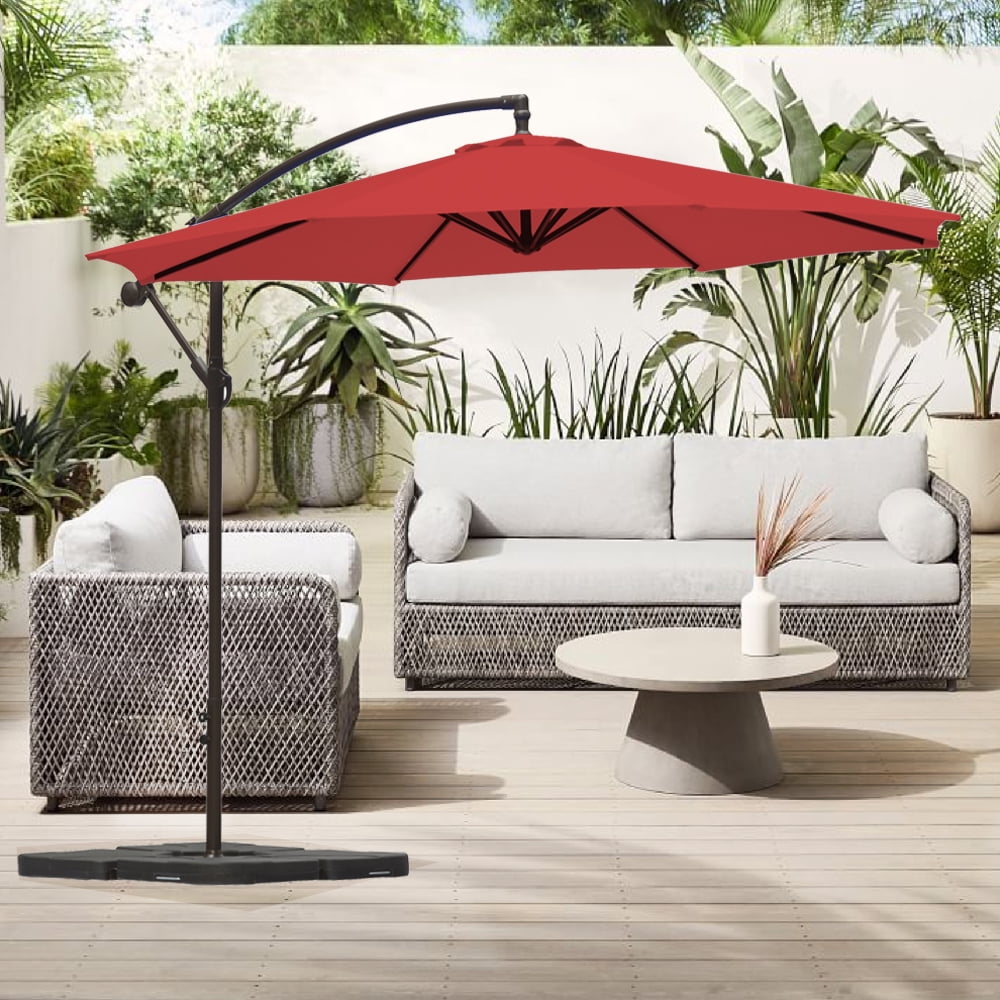 GARDEN 10" Ft Offset Cantilever Umbrellas w/ Base Weights Included for Outdoor Patio Shade, Red