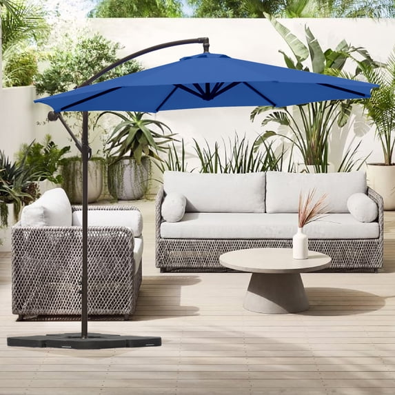 GARDEN 10" Ft Offset Cantilever Umbrellas w/ Base Weights Included for Outdoor Patio Shade, Royal Blue