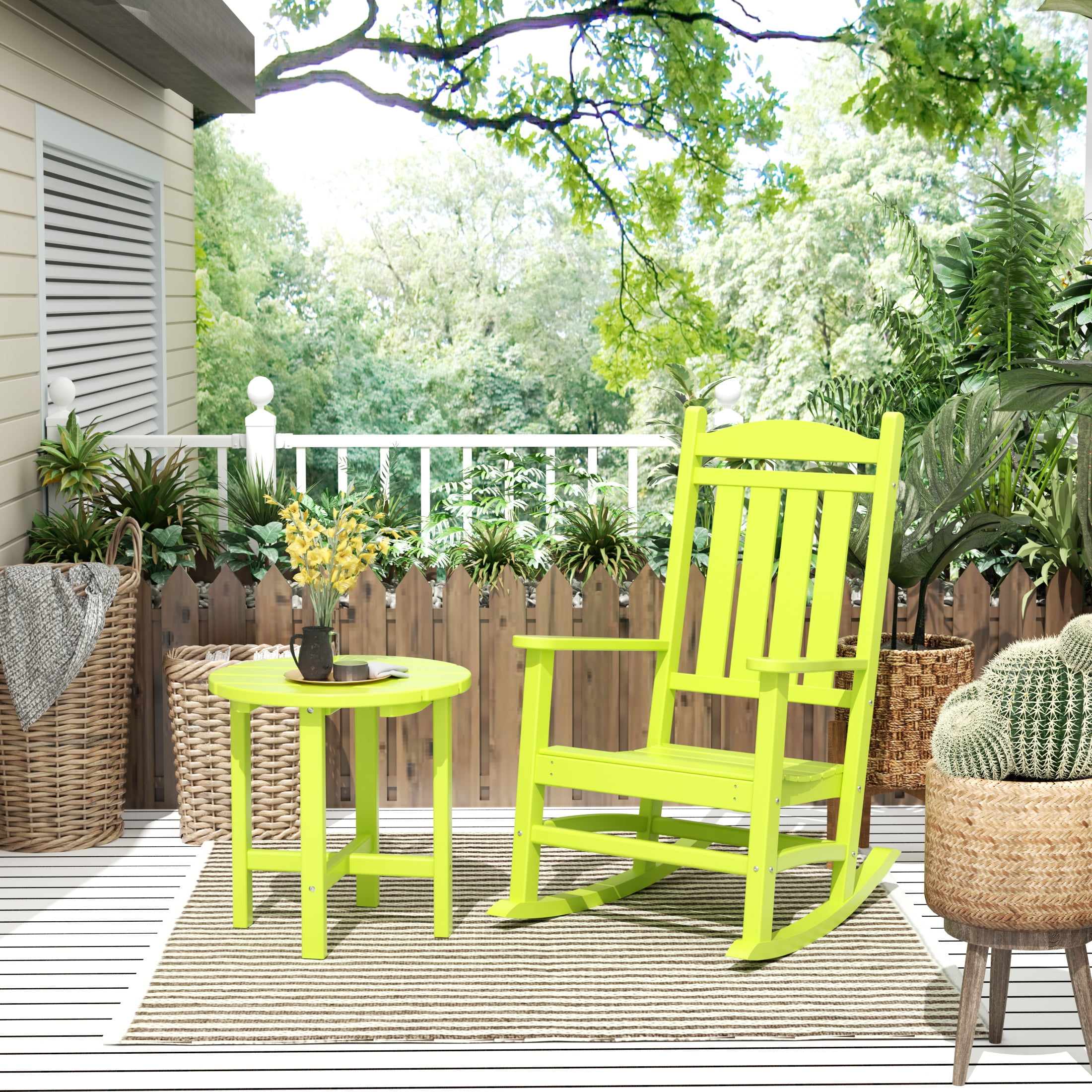 GARDEN 2-Piece Set Classic Plastic Porch Rocking Chair with Round Side Table Included, Lime