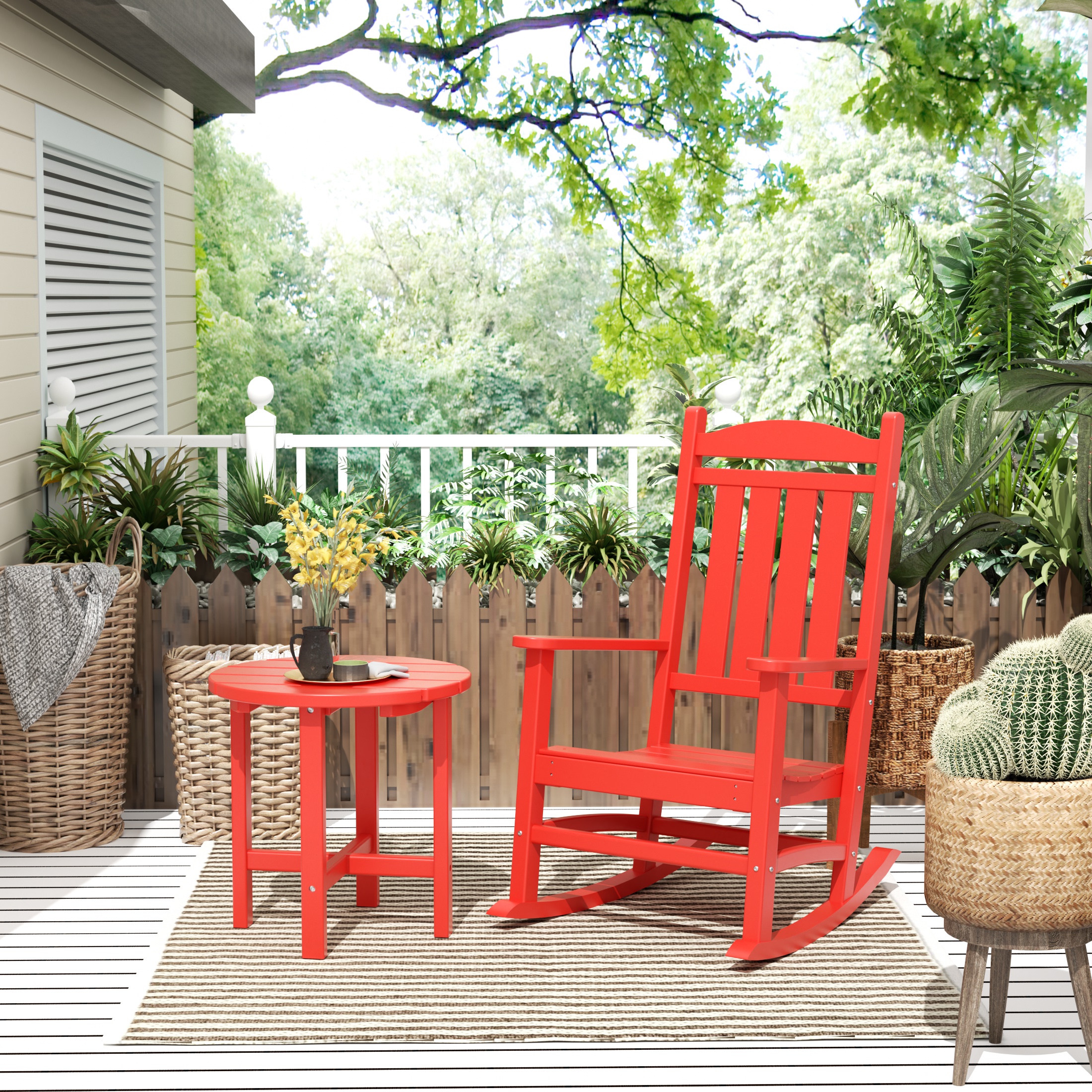 GARDEN 2-Piece Set Classic Plastic Porch Rocking Chair with Round Side Table Included, Red - image 1 of 7