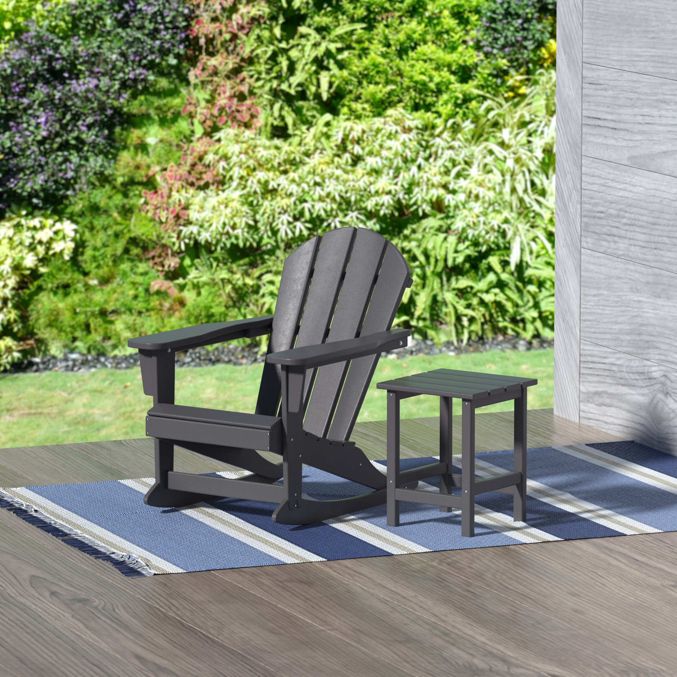 GARDEN 2-Piece Set Plastic Outdoor Rocking Chair with Square Side Table Included, Gray - image 1 of 11