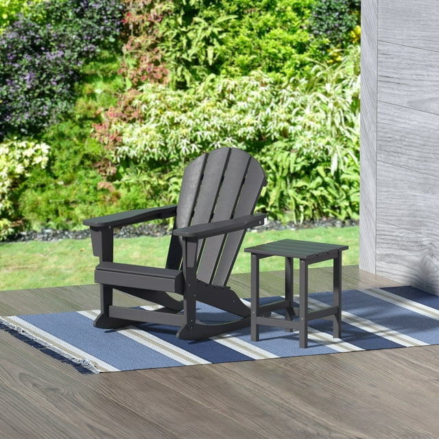 GARDEN 2-Piece Set Plastic Outdoor Rocking Chair with Square Side Table Included, Gray
