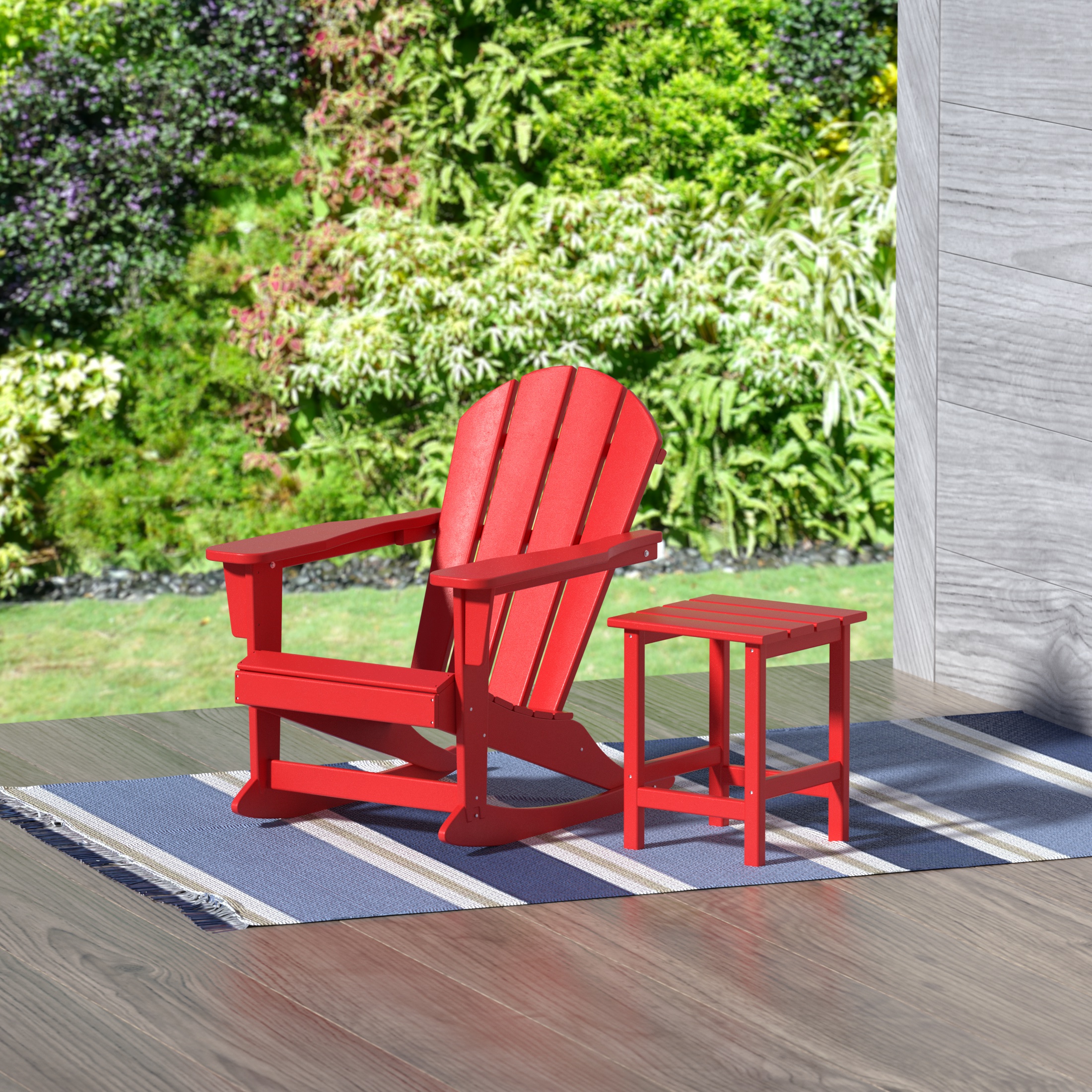 GARDEN 2-Piece Set Plastic Outdoor Rocking Chair with Square Side Table Included, Red - image 1 of 11
