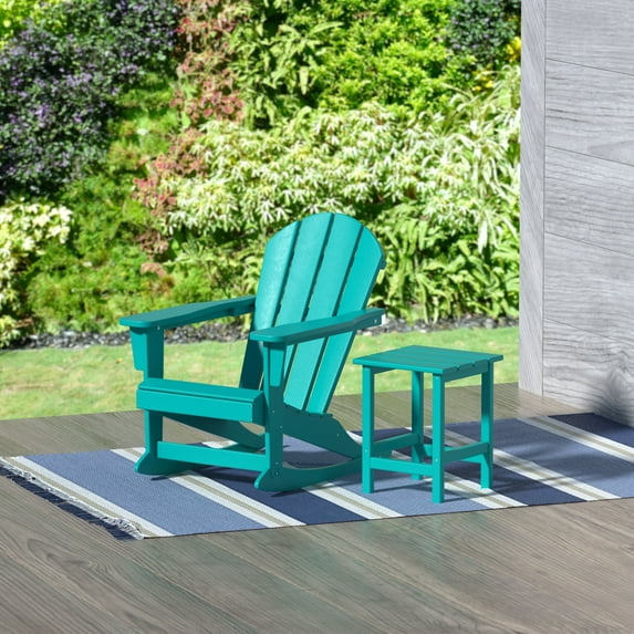 GARDEN 2-Piece Set Plastic Outdoor Rocking Chair with Square Side Table Included, Turquoise