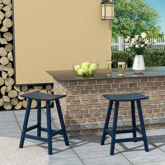 GARDEN 24" Inches Adirondack Plastic Outdoor Bar Stools (Set of 2), Navy Blue