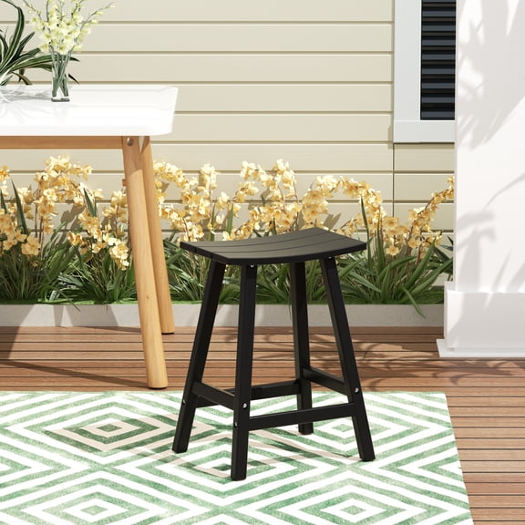 GARDEN 24" Inches Adirondack Plastic Outdoor Bar Stools for Patio, Black