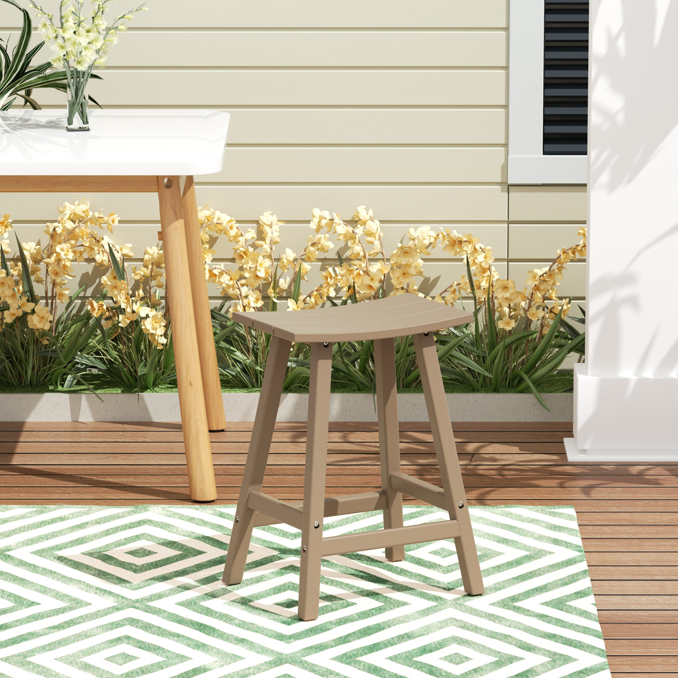 GARDEN 24" Inches Adirondack Plastic Outdoor Bar Stools for Patio, Weathered Wood